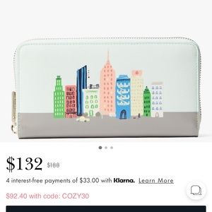 Authentic Kate Spade NYC skyline zip around wallet and matching iPhone case!-